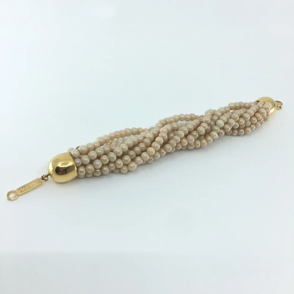 Vintage Signed Napier Multi Strand Faux Pearl Bracelet Gold Tone